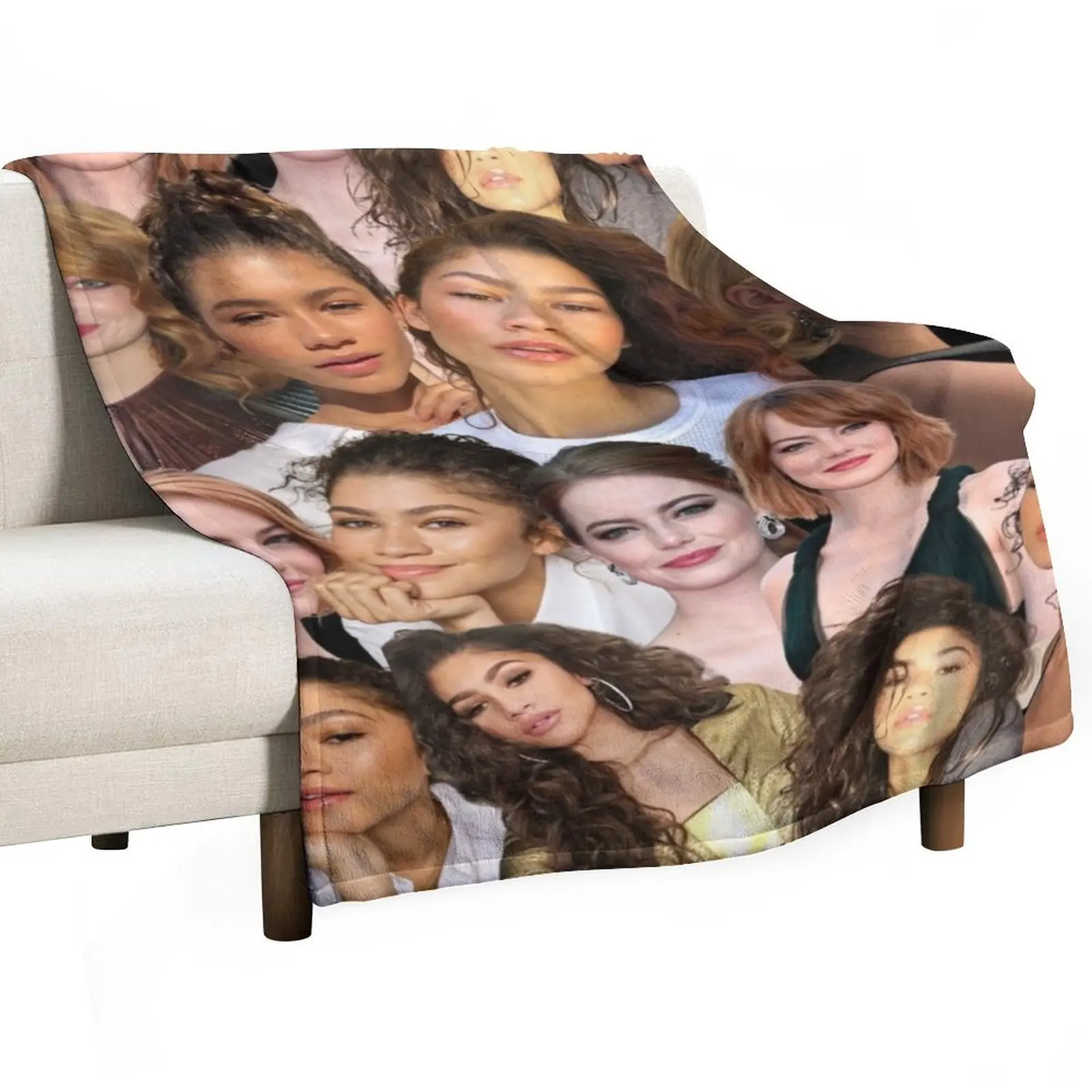 إيما ستون آند زندايا كولاج رمي بطانية الشعر السياحي الثقيلة المعزي البطانيات