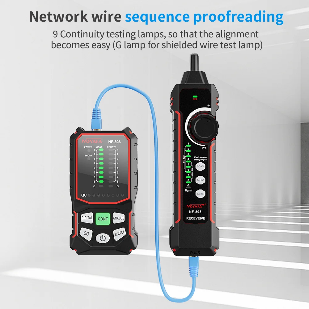 Tester kabli sieciowych NF-808 Noyafa RJ45 RJ11 lokalizator przewodów wsparcie Test ciągłości przewodowy narzędzia sieciowe wyświetlacza LCD