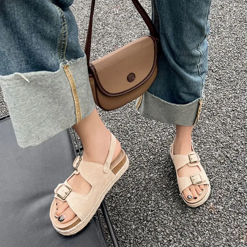 JOZHAMTA Size 35-40 Women Sandals Suede Real Leather Ins Platform Wedges High Heels Summer Shoes 2025 Casual Beach Daily Dress