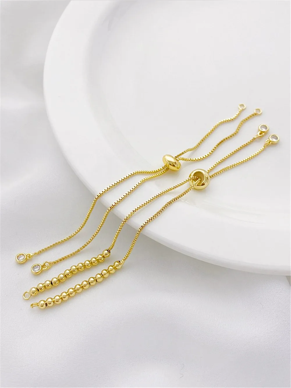 14K Gold Coated Zircon Chain Silicone Adjustable Bead Box Extension Chain DIY Jewelry Accessories Telescopic Universal Bracelet