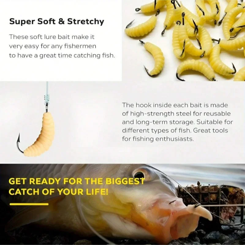 مجموعة طُعم صيد السمك المطاطي مع خطافات - طُعم نكش متعدد الاستخدامات لسمك السلمون المرقط والكرابي Bluegill مثالي لصيد الأسماك في المياه العذبة