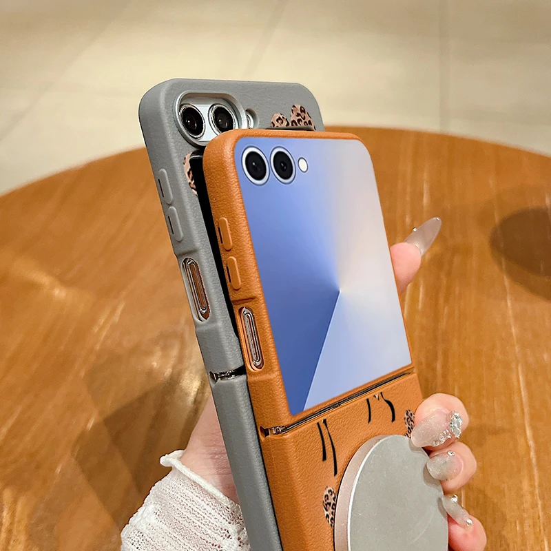 ليوبارد القلب منقوشة المغناطيسي قضية الهاتف لسامسونج غالاكسي Z فليب 7 FE 6 5 4 3 5G بولي TPU لينة غطاء قابل للطي لسامسونج Z Flip6 #2