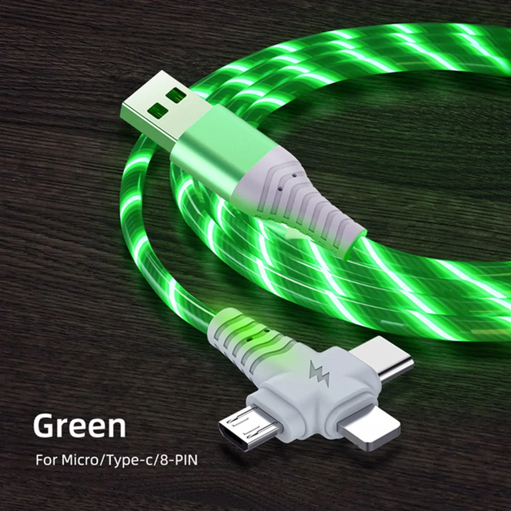 3 in 1 LED Glow akan şarj aleti kablosu ışıklı aydınlatma hızlı şarj mikro USB tip C 1 metre uzunluk fotoğraf tel kordon