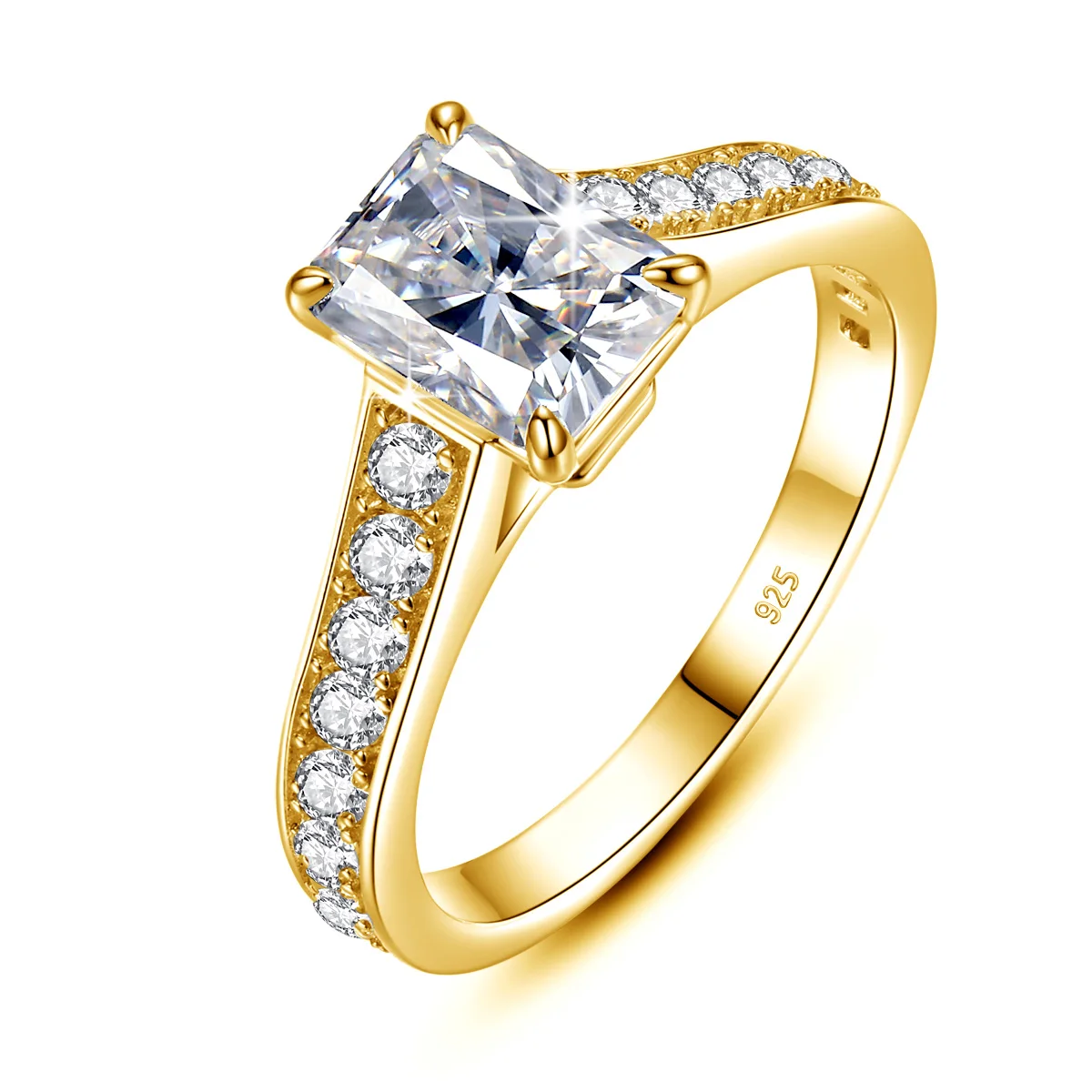 

Yellow Gold Emerald Cut Moissanite Ring 2ct 6*8mm D Color Wedding Jewelry With GRA Certificate Luxury Engagement Gift Wholesale