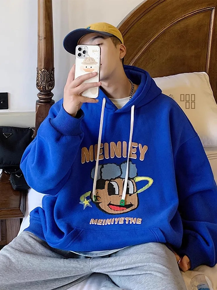 

Klein Blue Hoodie Men's Spring Autumn Style American Hiphop Trendy Brand Cartoon Print Jacket Loose Fit Antibacterial