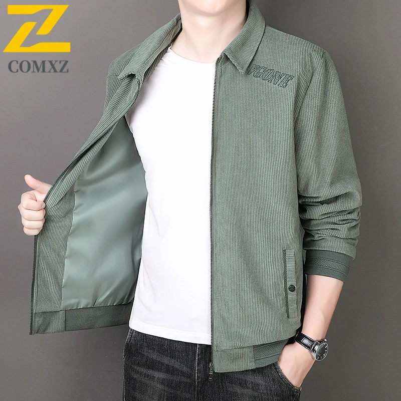 Autumn Corduroy Jacket Men's High-end Fashion Solid Color Comfortable Windproof Coat Male Clothing Casual Business Thin Jackets