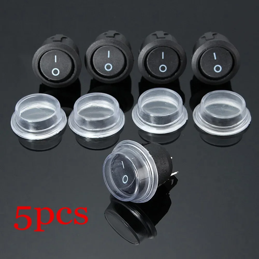 

5pcs Black ON/OFF Round Rocker Toggle SPST Switch Push Button 6A 250V 10A 125V Power Switch With Plastic Waterproof Cover 2PIN