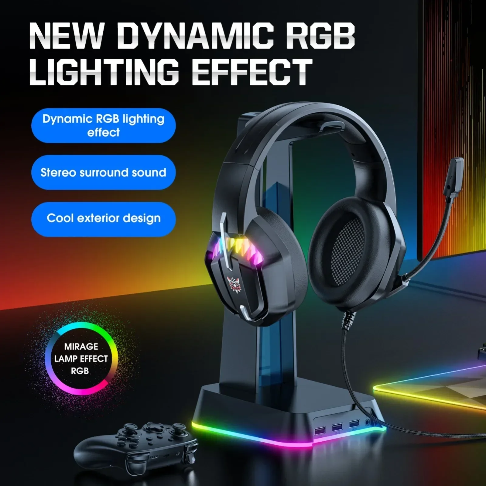 

USB+3.5mm Mic Gaming Headsets Surround Computer Earphones for PC LED HiFi Stereo Bass Gamer Headphones with Noise Canceling Mic