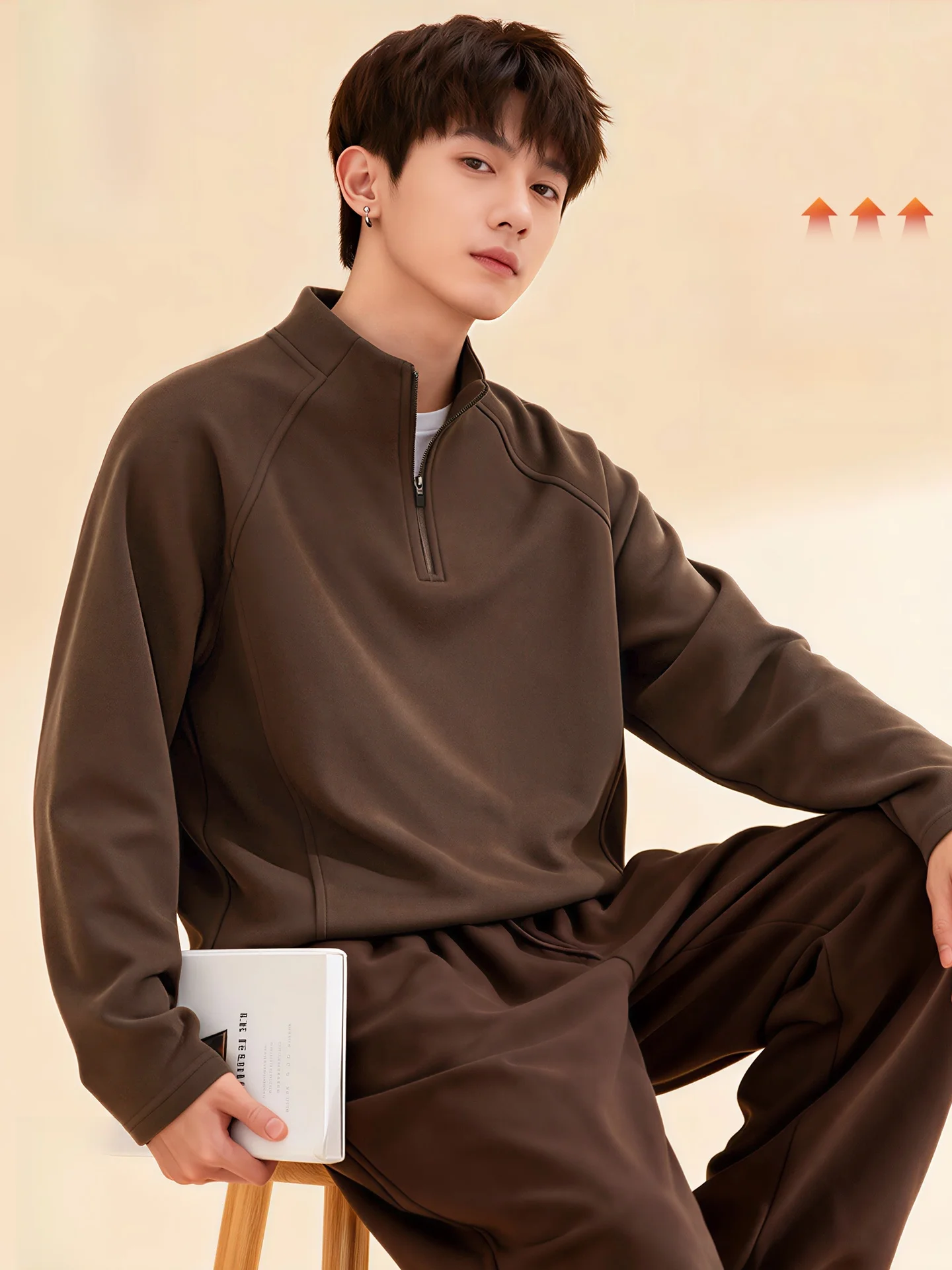 

Мужская термофутболка с длинным рукавом на молнии, двусторонняя, с теплой флисовой подкладкой, из смеси полиэстера и спандекса, зимний топ