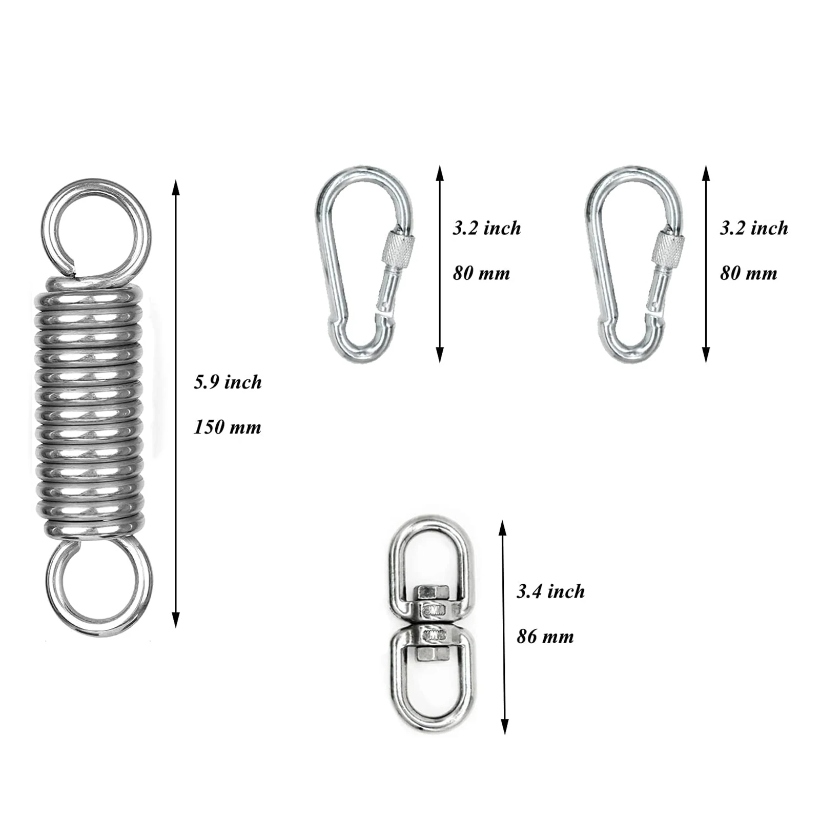 Swing Chair Hammock Spring Snap Carabiner Clips 500LB Capacity Hanging Chair Spring 360 Rotating Hook Kit Hanging Accessories