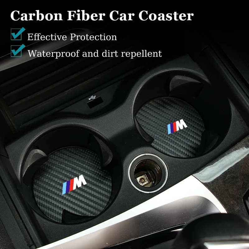 Car Coaster Carbon Fibre Waterproof Bottle Cup Holder Anti-slip Mats For BMW M X1 X3 X5 X6 X7 E30 E90 M3 E84 E83 F25 F15 F16 F48