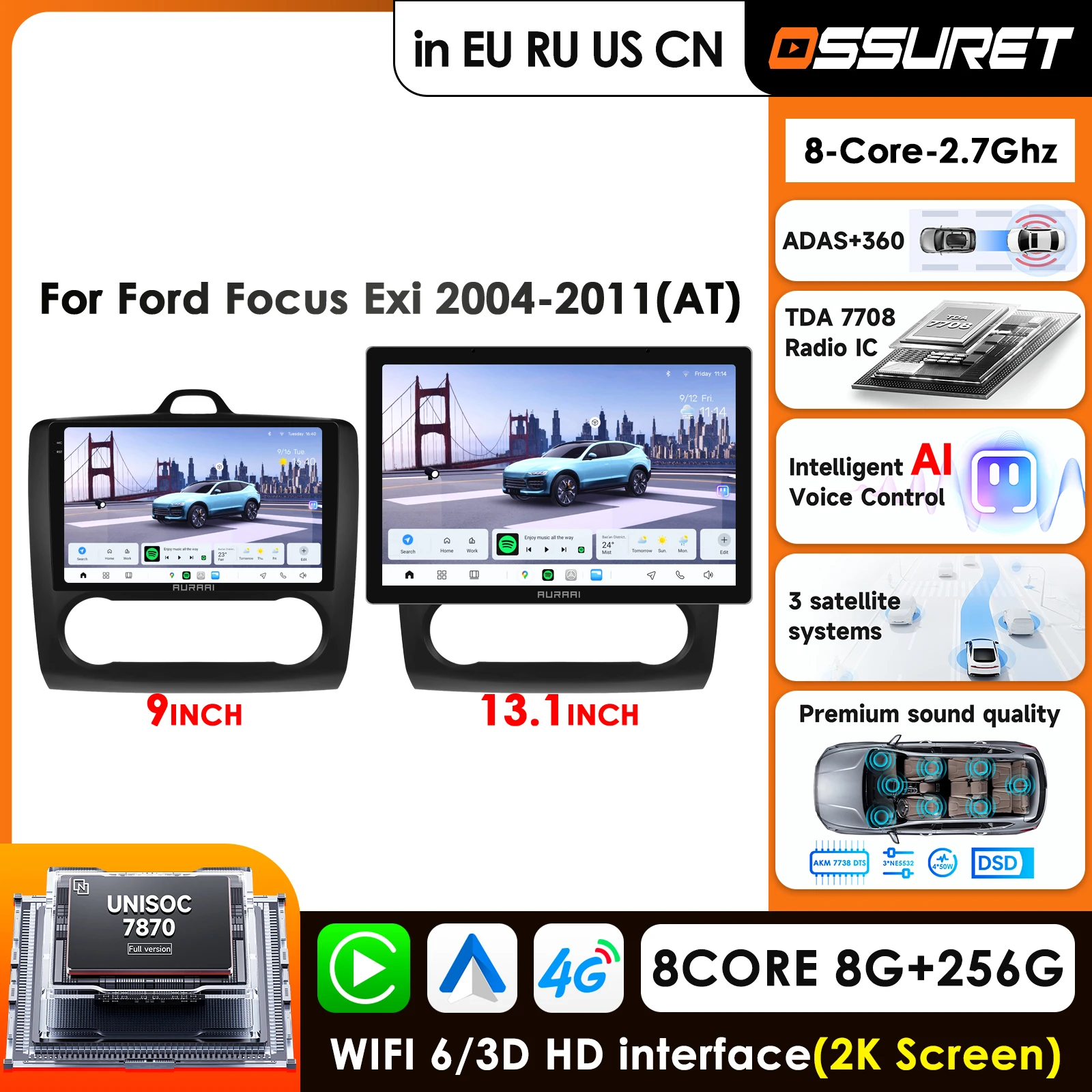 

9'' 2K Screen 4G Carplay Car Radio for Ford Focus 2 Mk2 2004 - 2011 Auto AC Multimedia Video Player GPS DSP BT Autoradio Stereo