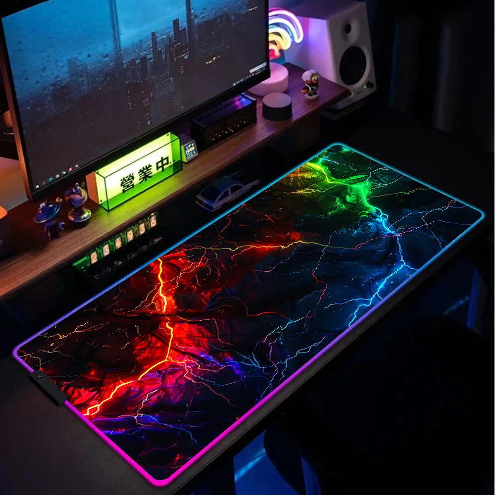 

Xxl Gaming Mouse Pad Gamer Rgb An Energy Storm Interwoven With Multi-colored Lightning Back Light Table Mat Led Mousepad Deskmat