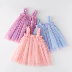 2024 nouveau bébé fille robe mode mignon bébé vêtements à pois nette arc-en-ciel fronde maille gonflée jupe douce princesse Dresses12M-6Y