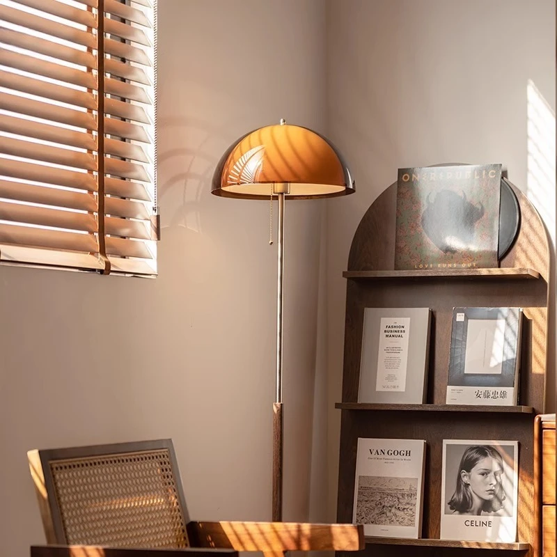 

American Iron Base Pull Cord Switch Floor Lamp Rotundity Double-layer Acrylic Lampshade Living Room Bedroom Study Standing Light