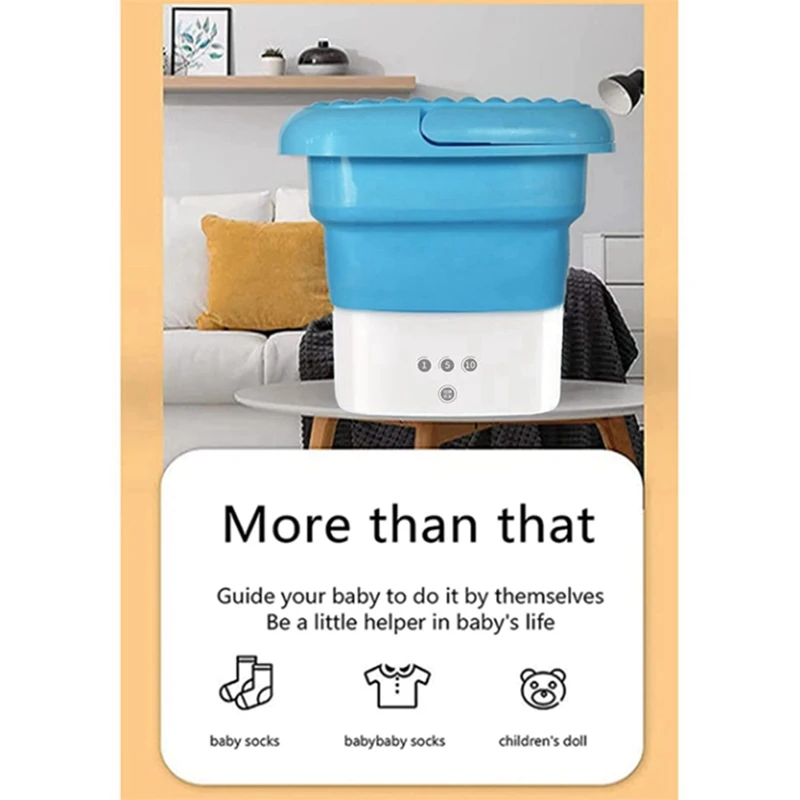 Blue Portable Travel Washing Machine, Mini Folding Washing Machine Combo With Small Collapsible Drain Basket