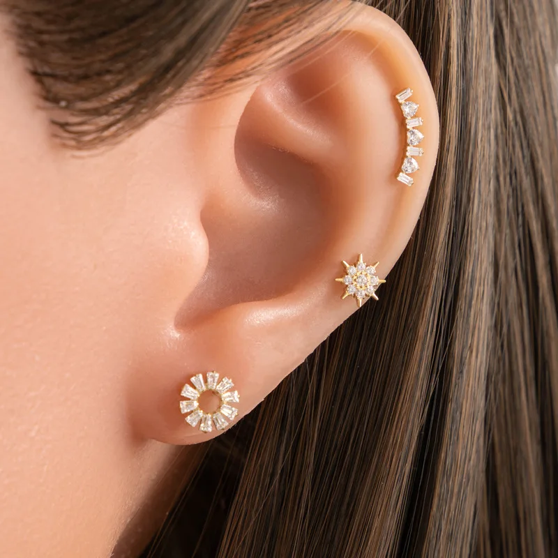 1PC G23 Titanium Labret Internal Thread Flatback Stud Earrings CZ Flower Helix Lip Studs Tragus Cartilage Conch Piercing Jewelry