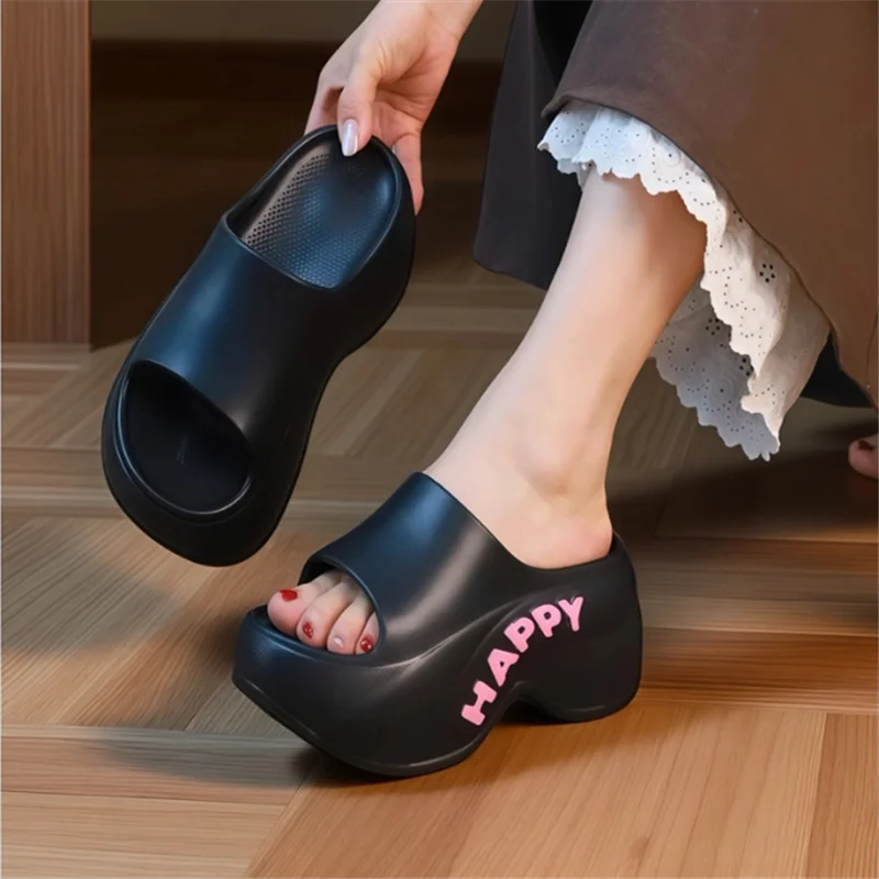 

Новые женские летние шлепанцы-мюли без запаха на платформе, на каблуке 7,5 см, для улицы, с увеличенной высотой, из ЭВА, на массивной подошве