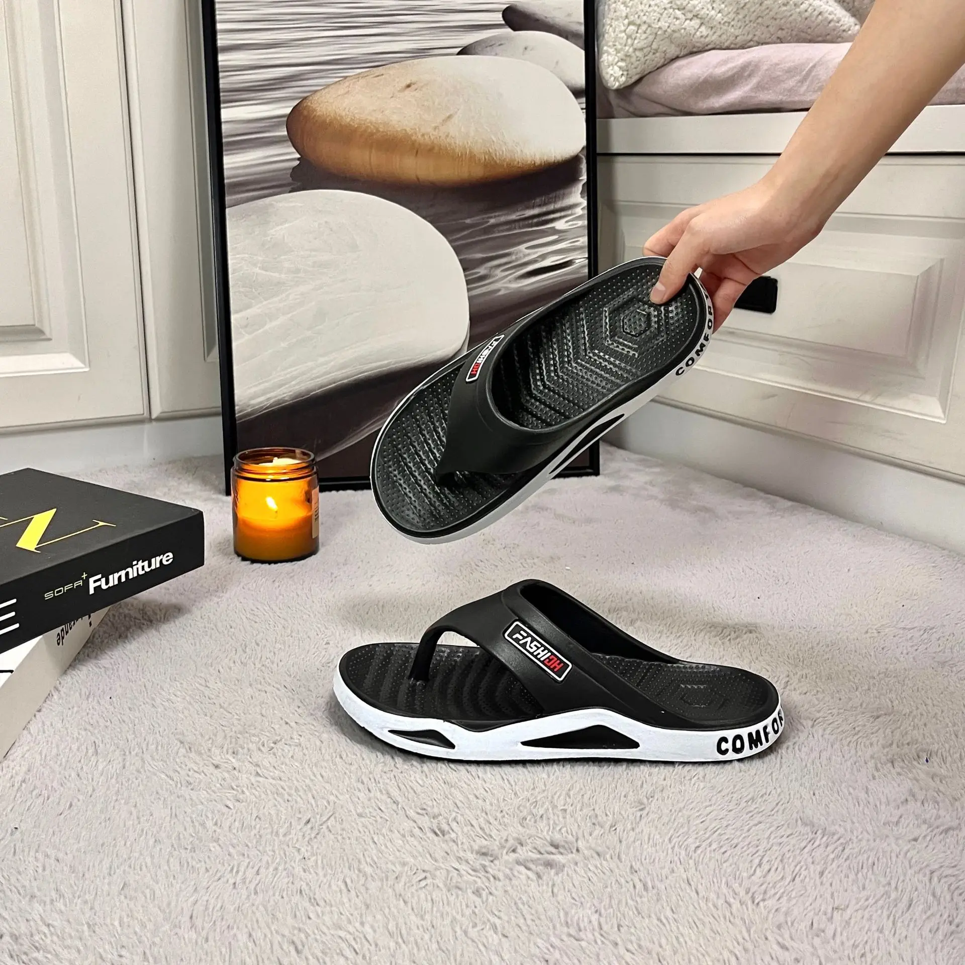 Neue Herren-Freizeit-Flip-Flops für Frühling und Sommer, Farbblock-Design, Vielseitig, Bequem, aus EVA, für den Innenbereich, Zuhause, Badezimmer und den täglichen Gebrauch im Freien – Detail 8