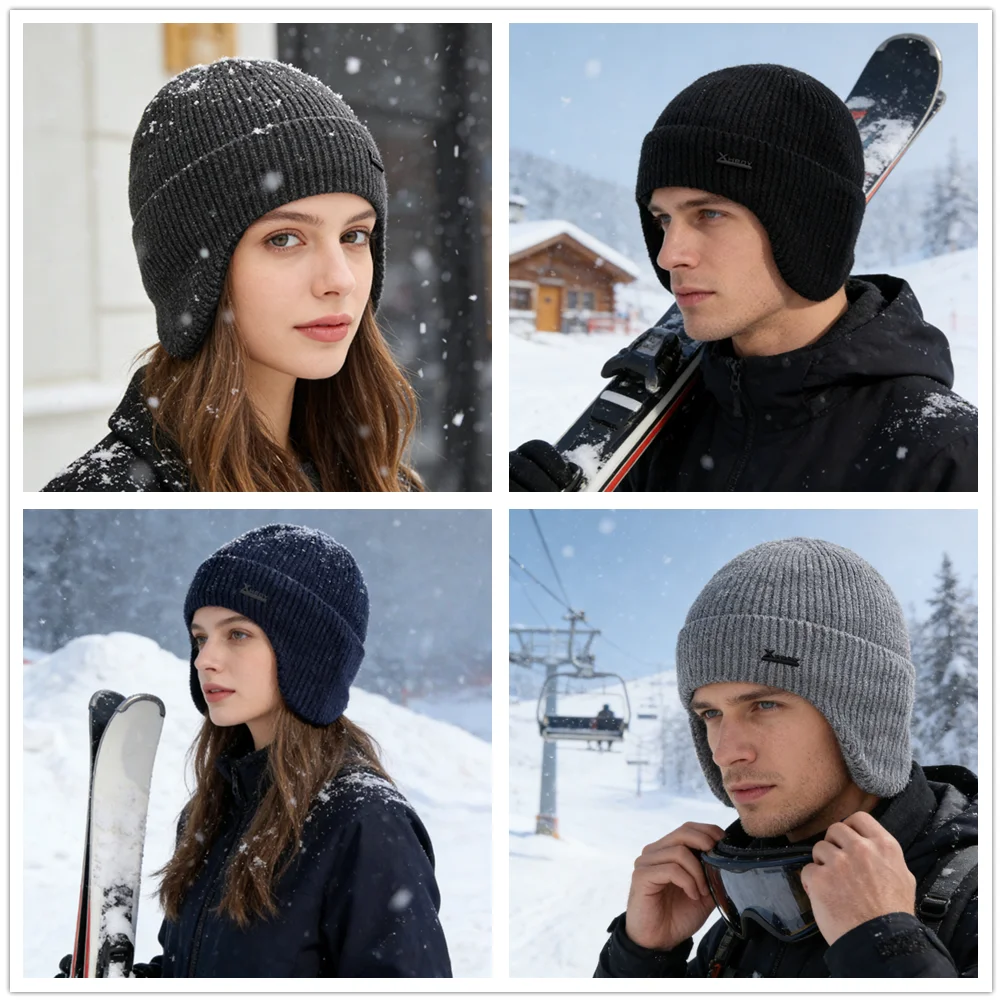 New Men Winter Hat Add Fleece Warm Earflap Cap Stylish Soft Beanie Hat For Male Outdoor Thicken Ski Sports Knitted Hat - view 6