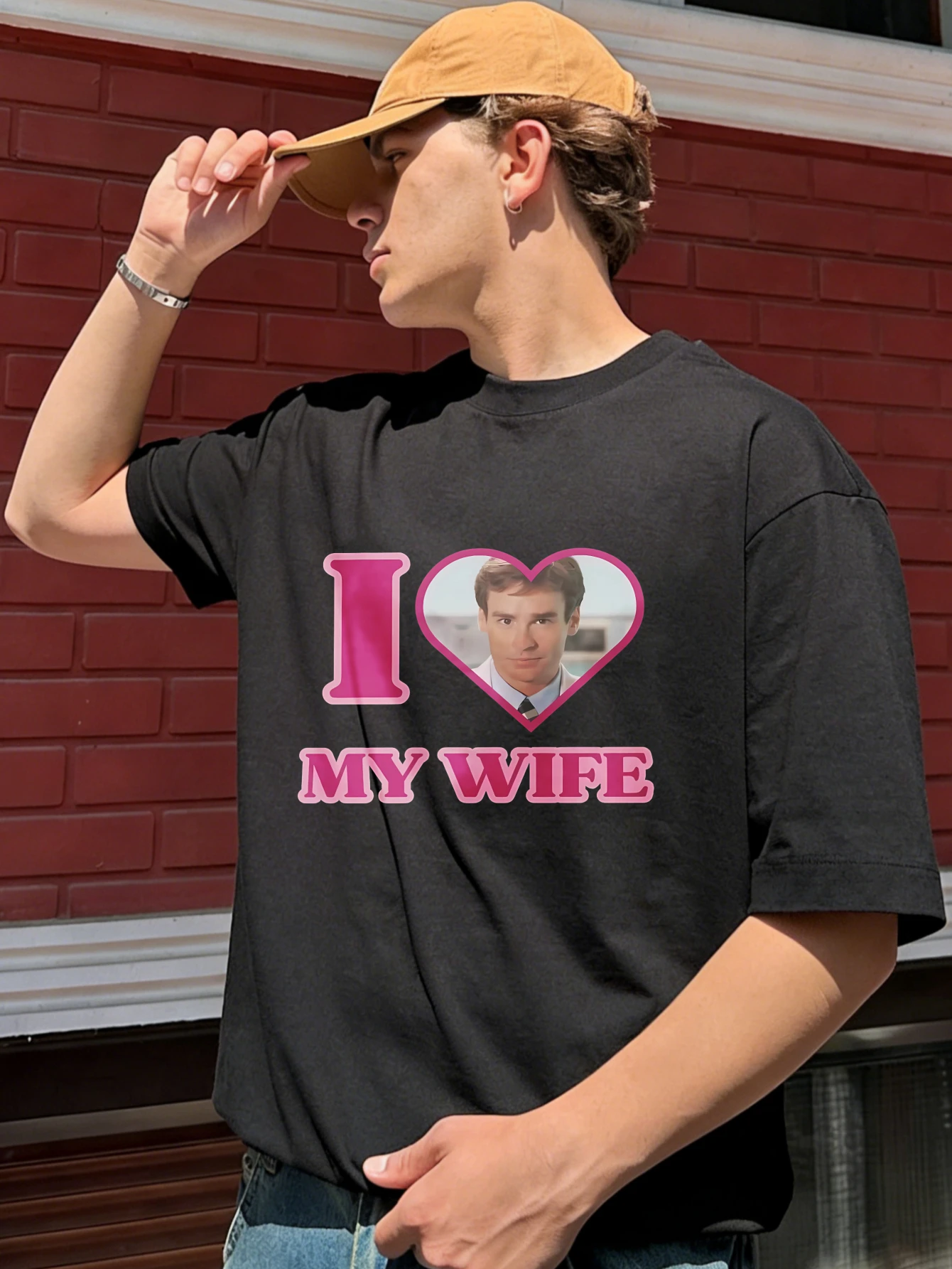 

Men's I Love My Wife Heart Printed Cotton Short Sleeve Casual Summer Graphic Tee, Regular Fit Daily Wear Tshirt for Him