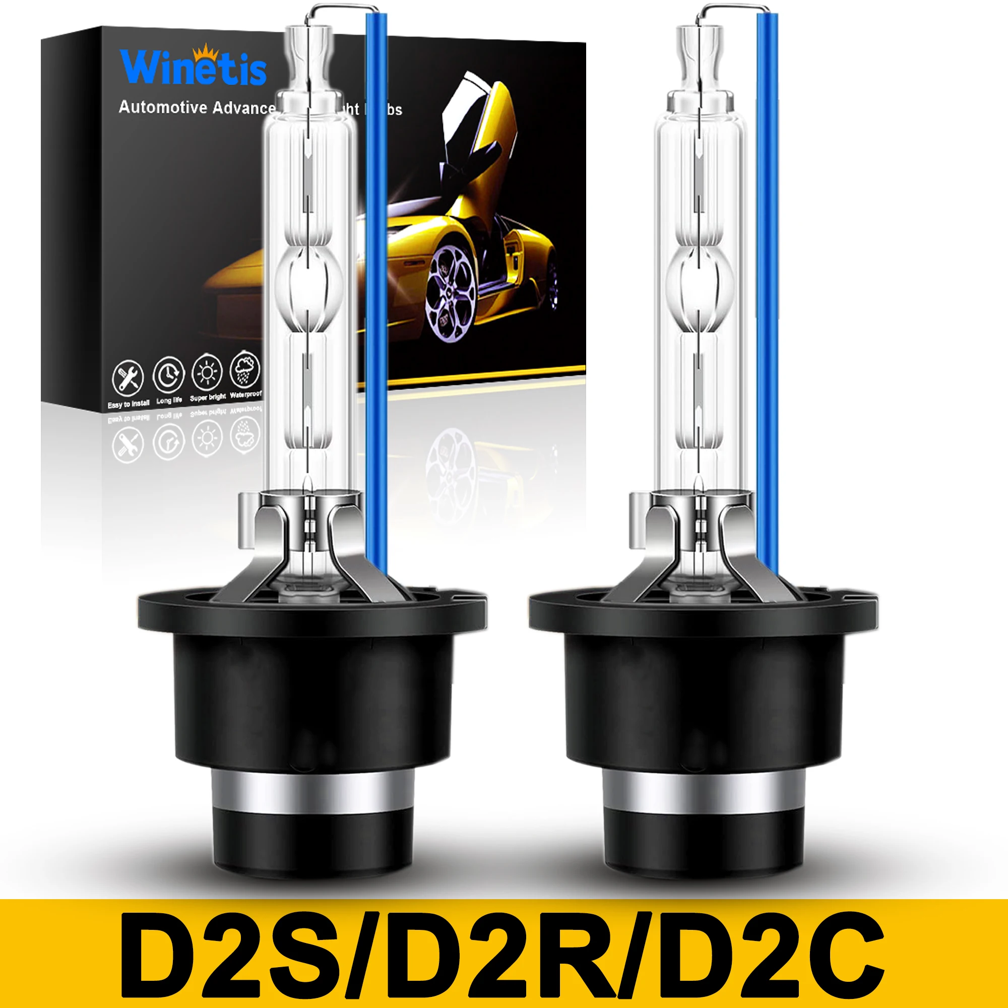 Winetis D2S 35W 8000K White Blue / Ice Blue Xenon Headlight HID Bulbs 85122 66240 66040 66240CBI Replacement Pack of 2