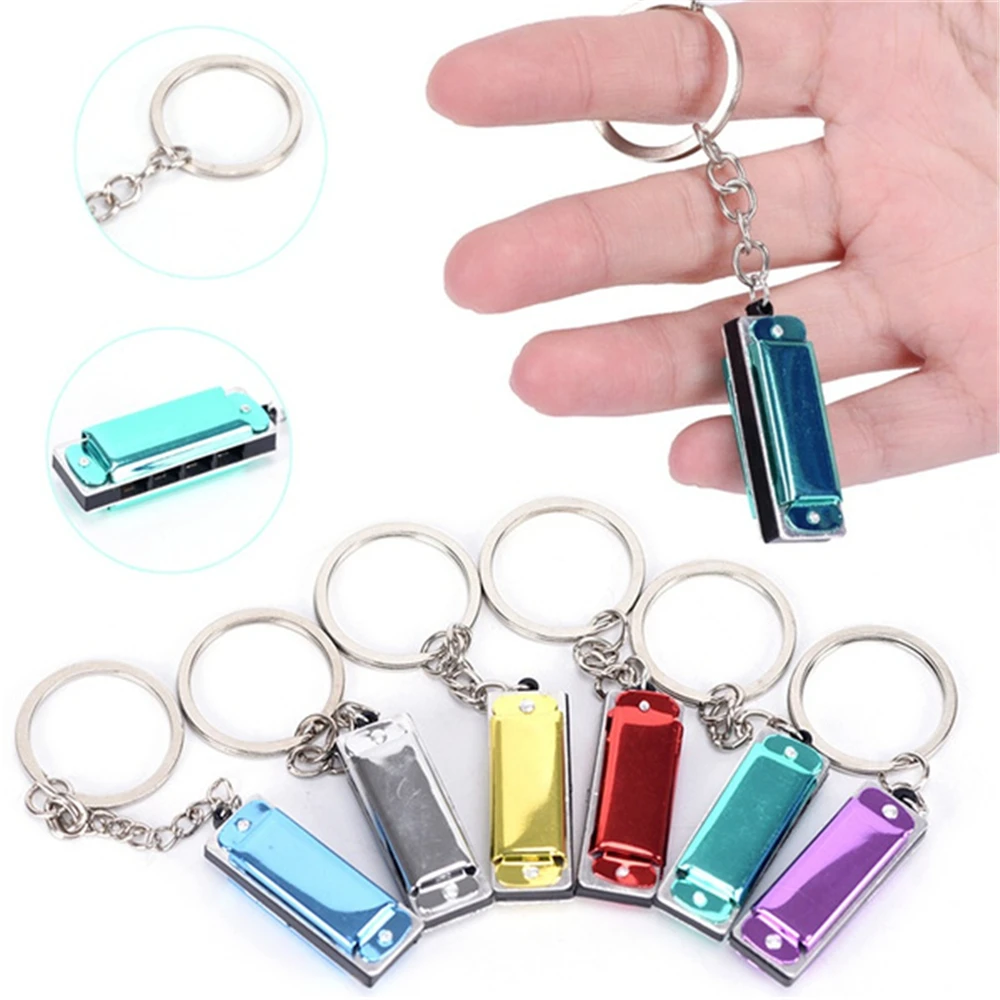 

4 Holes Musical Instruments Shaped Bag Pendant Gifts for Kids Harmonica Keychain Hanging Pedants Keys Holder Harmonic Keyring
