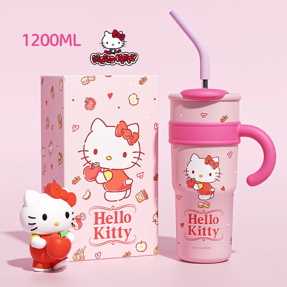 1200ML Sanrio Cute Insulated Water Bottle Big Mac Hello Kitty Large Capacity Straw Thermos Cup My Melody Cartoon Children Cup