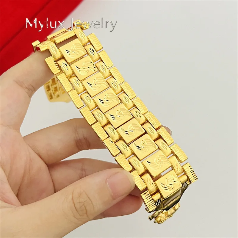 Mylux Jewelry 9999 24K Real Gold Jewelry Wide Hand Row Men's and Women's Bracelet Fashion Hand Garment Accessories