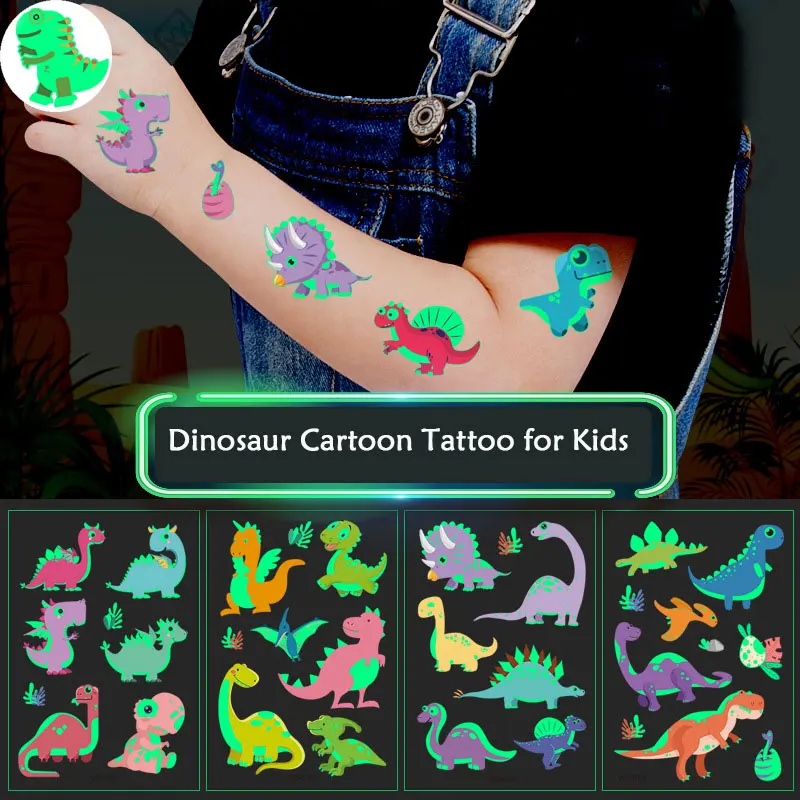 Children\'s Temporary Tattoos Cartoon Unicorn Luminous Tattoo Kids Boy Body Art Glitter Child Tattoo Sticker Waterproof Fake