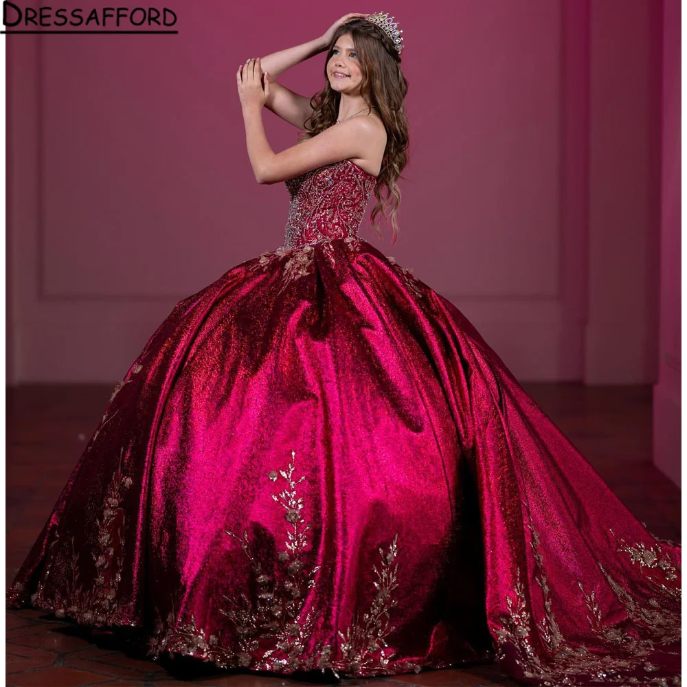 

Sparkly Red Quinceanera Dresses 2024 XV Ball Gown Lace Applique Princess Sweet 16 Dress Birthday Party Vestido De 15