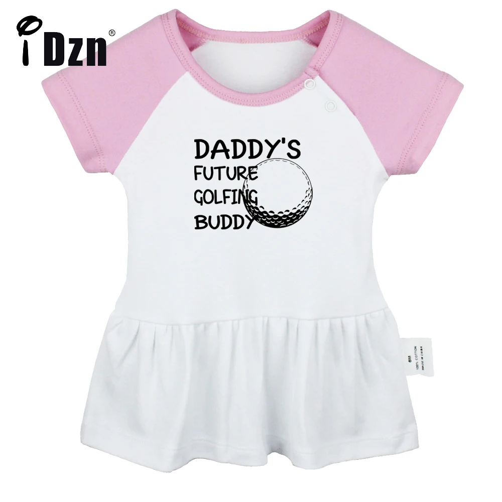 Daddy's Future Golfing Buddy Little Caddy Baby Girls Cute Short Sleeve Dress Infant Pleated Dress Soft Cotton Dresses Clothes