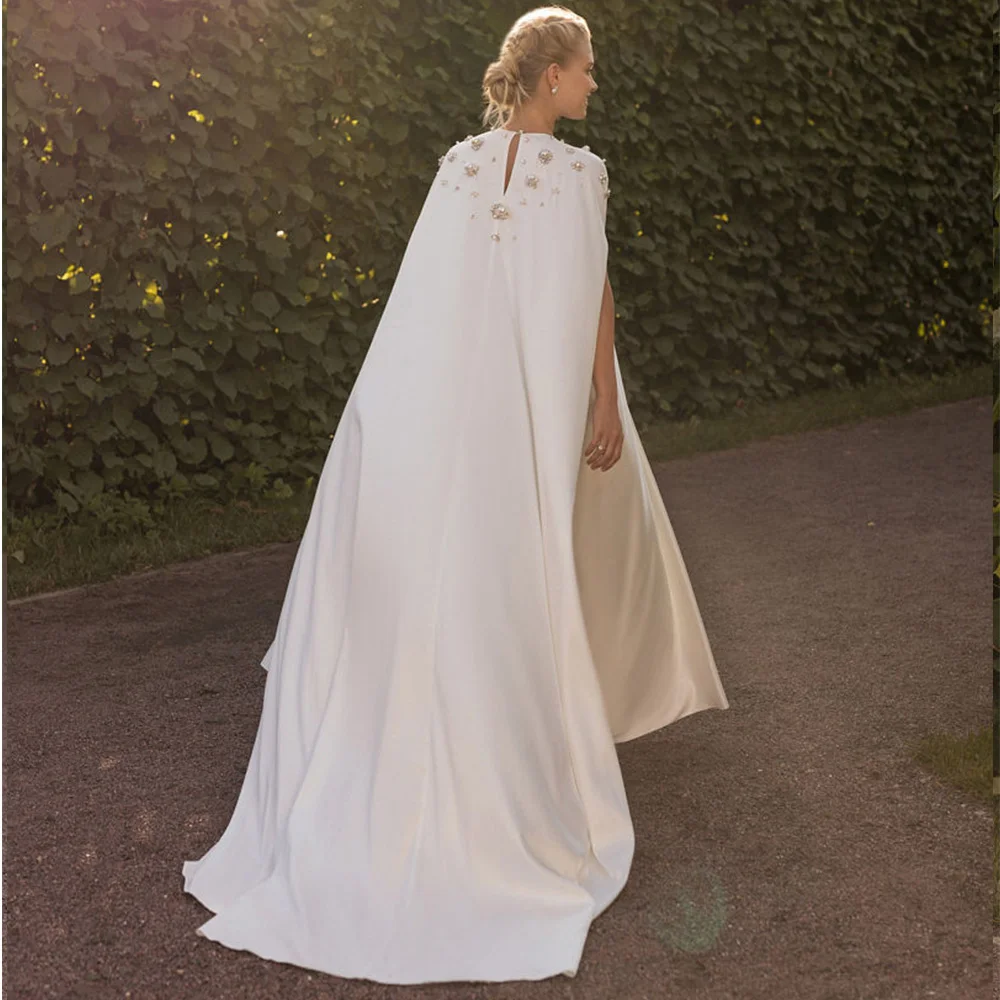 Mermaird-Robe de mariée en satin blanc avec cape, perles et cristal, robe élégante pour les patients, sur mesure, 2023