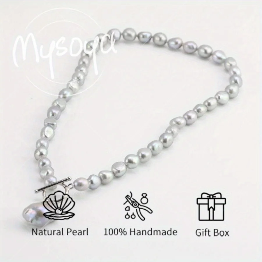 

Ожерелье с подвеской из серого пресноводного жемчуга MYSOYA, 6-7 мм, в подарочной коробке, подарок на день рождения, свадебные украшения для него/нее