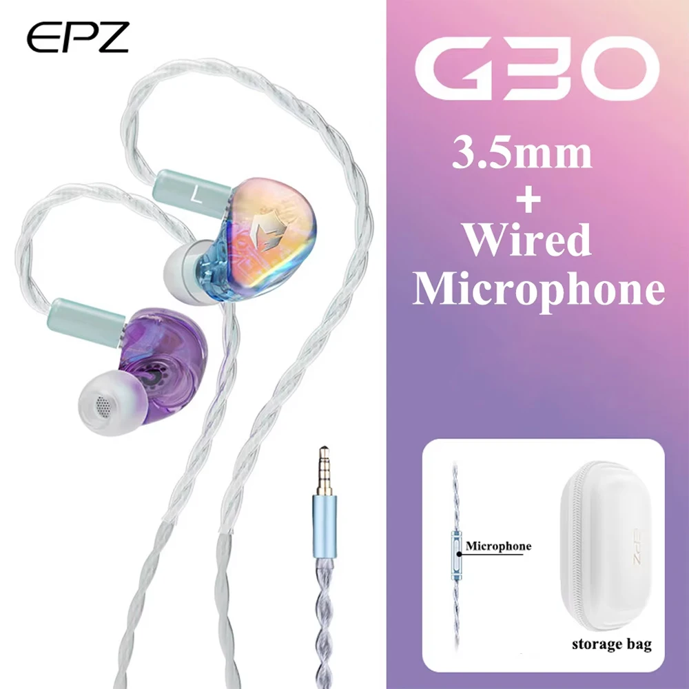 EPZ G30 HiFi gaming-oordopjes, 1DD1BA hybride driver, AI-ruisonderdrukking, bedrade hoofdtelefoon, aanpasbare patronen voor e-sportgames.