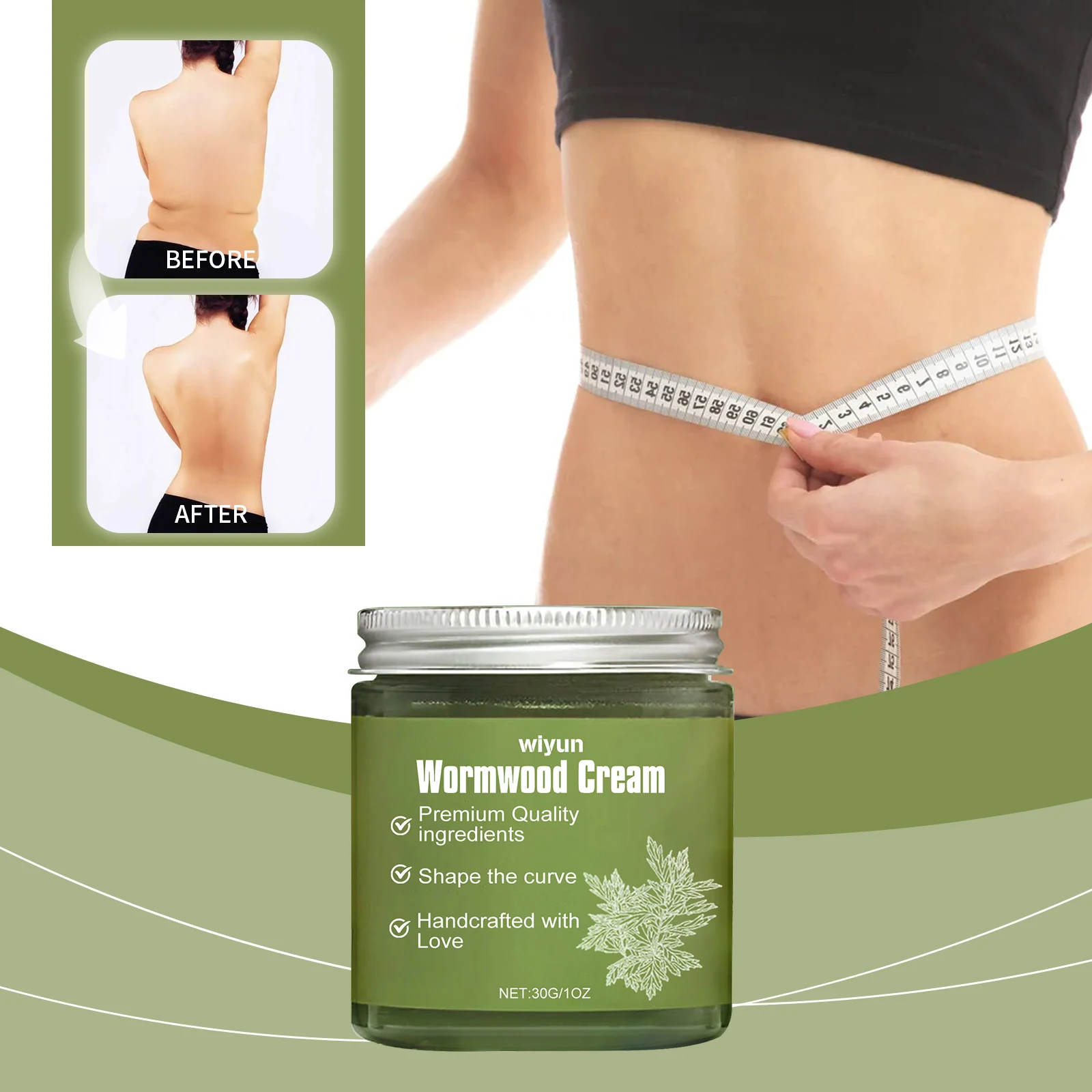 Krim Wormwood - Krim Kontur Tubuh Alami Premium, 30G/1OZ - Krim Pengencang & Pelangsing Buatan Tangan dengan Artemisia