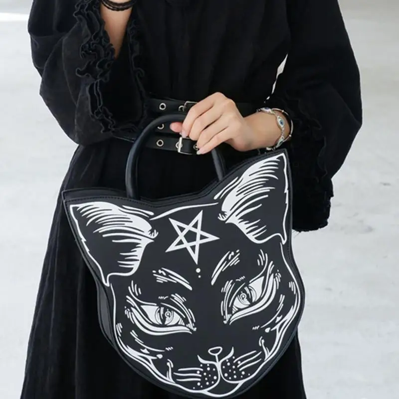 Black Cat Print Small Hand Bags For Women 2024 Fashion Trend Designer Female Tote Soft Leathergirls Handbags And Purses