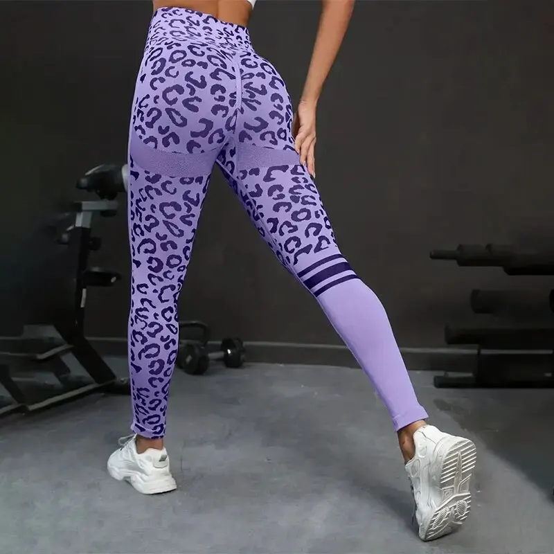 Yoga 9 Minute Pants High Waist Belly Stretch Tights Leopard Print Seamless Quick Drying Fitness Pants