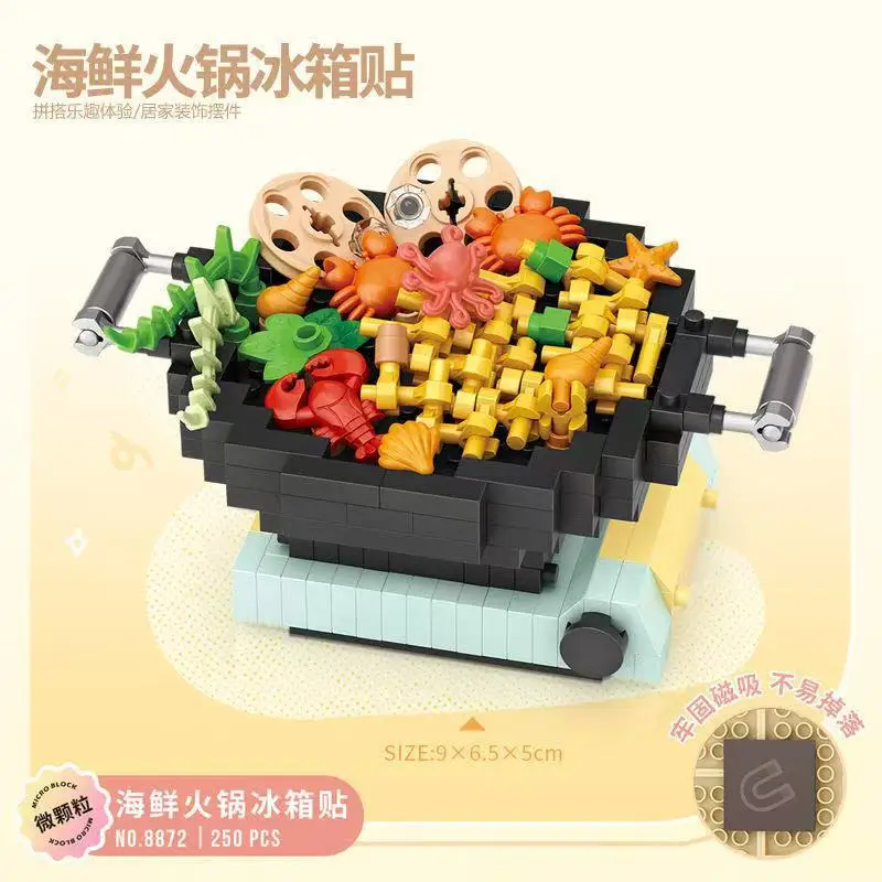 ตัวต่อ Loz รูปอาหาร ตู้เย็น สติ๊กเกอร์ DIY ของตกแต่งสร้างสรรค์ ประกอบเป็นของเล่นอาหารทะเล หม้อไฟ ของเล่นเนื้อสเต็ก ของขวัญ