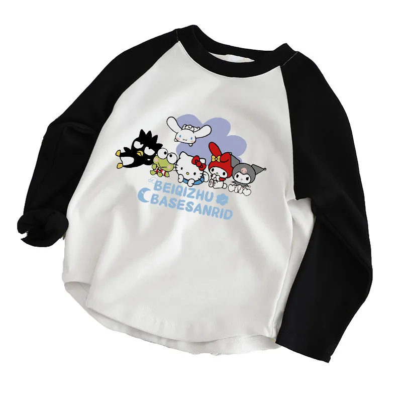 MINISO Hello Kitty Cinnamoroll Langarmshirt Kleidung Süße Kuromi Kawaii Anime Baumwolle Kinder Kapuzen Geschenke für Mädchen