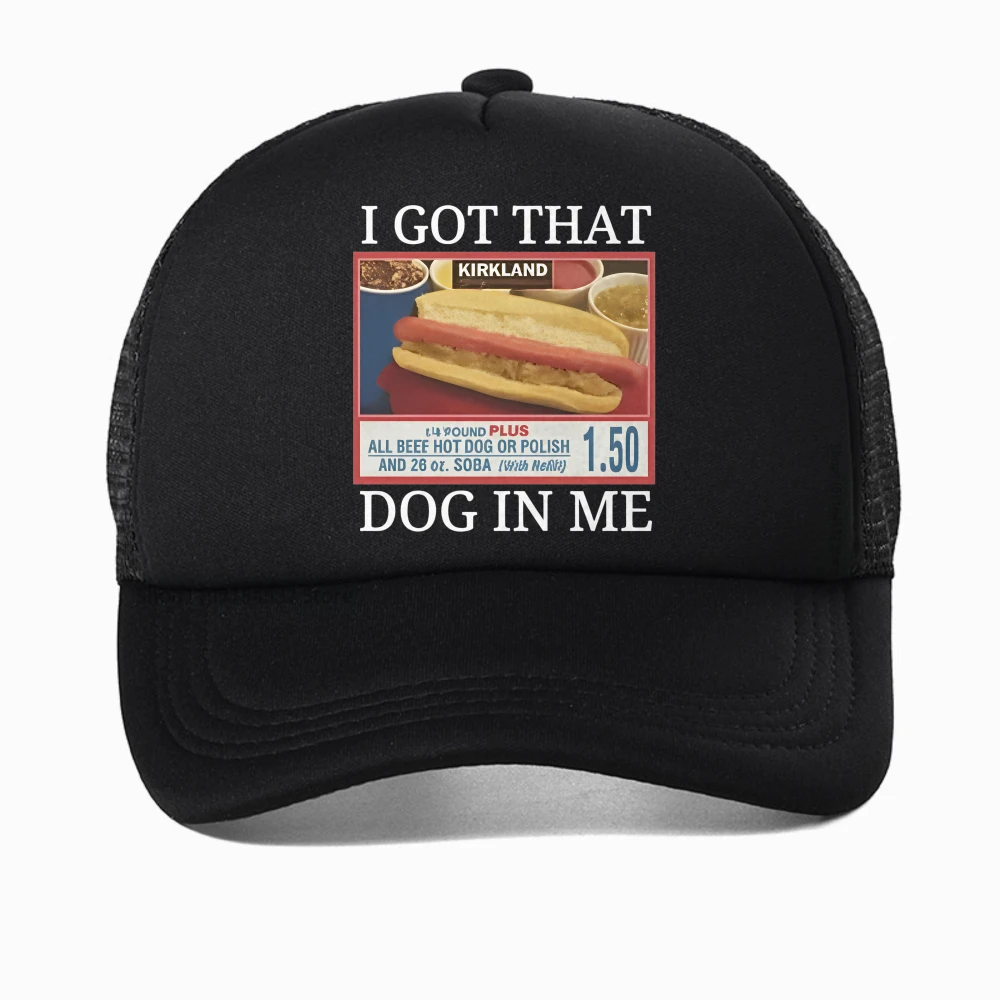 حصلت على هذا الكلب في لي كوستكو قبعة جرافيك مضحك كيركلاند هوت دوج ميمي قبعة بيسبول الرجال النساء شبكة تنفس قبعات الصيد