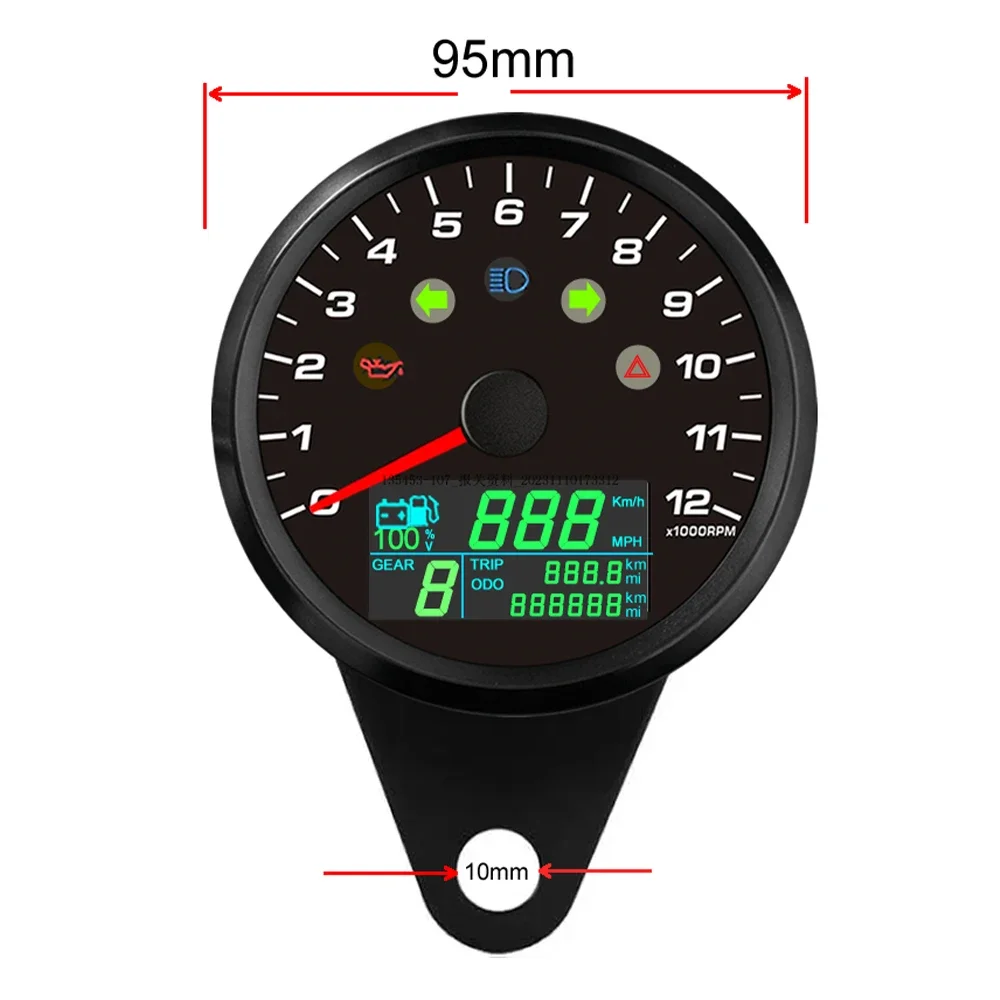 Motorcycle Universal 85mm Multifunction Gauge GPS Speedometer 0-299KM/H MPH with 0-12000RPM Tachometer Trip Odometer 12V 24V