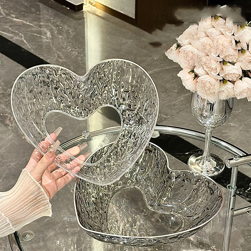 1Pieces New Transparent Heart-shaped Water Ripple Fruit Plate Crystal Plate Fruit Plate Outdoor Dining Table Plates