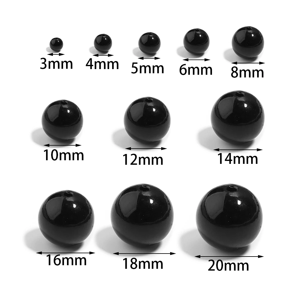 50-1000pcs 3/4/5/6/8/10/12mm Black ABS Imitation Pearl Beads With Hole Round Loose Bead For Jewelry Making DIY Necklace Bracelet
