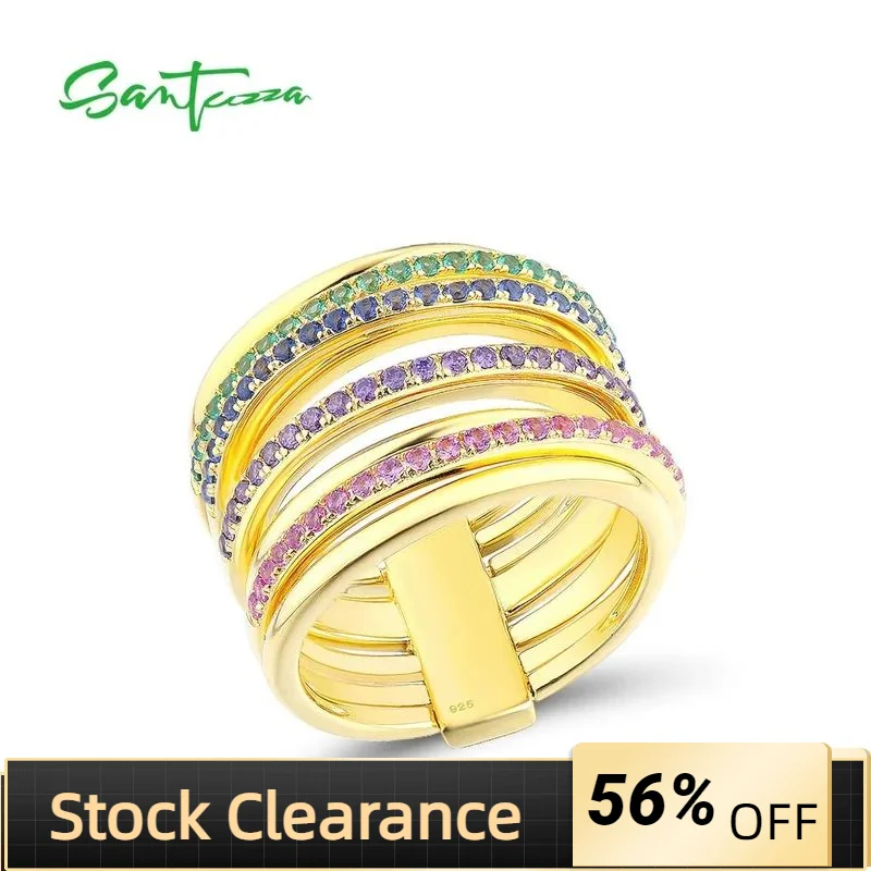 

SANTUZZA Real 925 Sterling Silver Layer Ring For Women Colorful Gemstone Yellow Gold Plated Wedding Anniversary Fine Jewelry