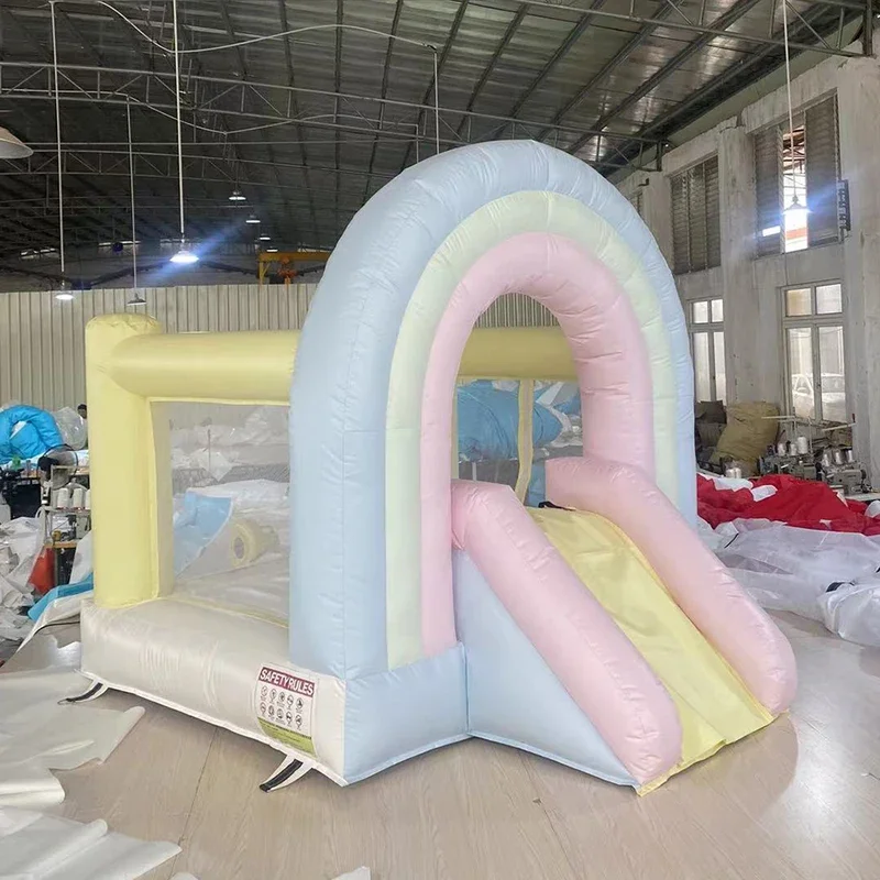 Inflatable rainbow Bounce House Jumping House with Slide, Kids Party Theme jumper Castle Durable for Kids Holiday Backyar