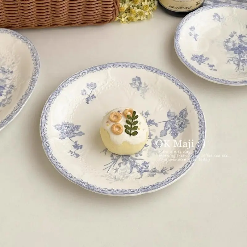 

Plate in Ancient Style Beautiful Senior Sense Household Ceramic Afternoon Tea Fruit Dessert Cake Plate High Appearance Level