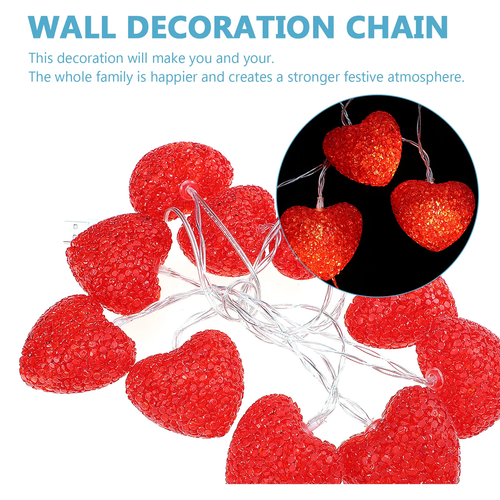 سلسلة إضاءة على شكل قلب، زينة عيد الحب، ديكور حفلات رومانسي، اقتراح إضاءة المهرجانات، مصباح ديكور #6