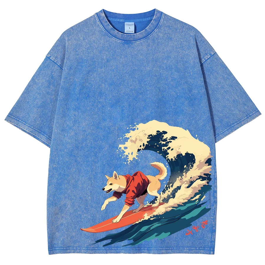 

Bottom Right Corner Surfing Print Oversize Sportwear Overseas Export T Shirt Overseas Export Short Sleeved Same Gender Design