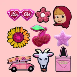1pcs Original Pink Wagon PVC Shoe Buckle Decorations Cherry Girl Sunflower Goat Shoe Charms Pins for Bracelet Party Kids Gifts